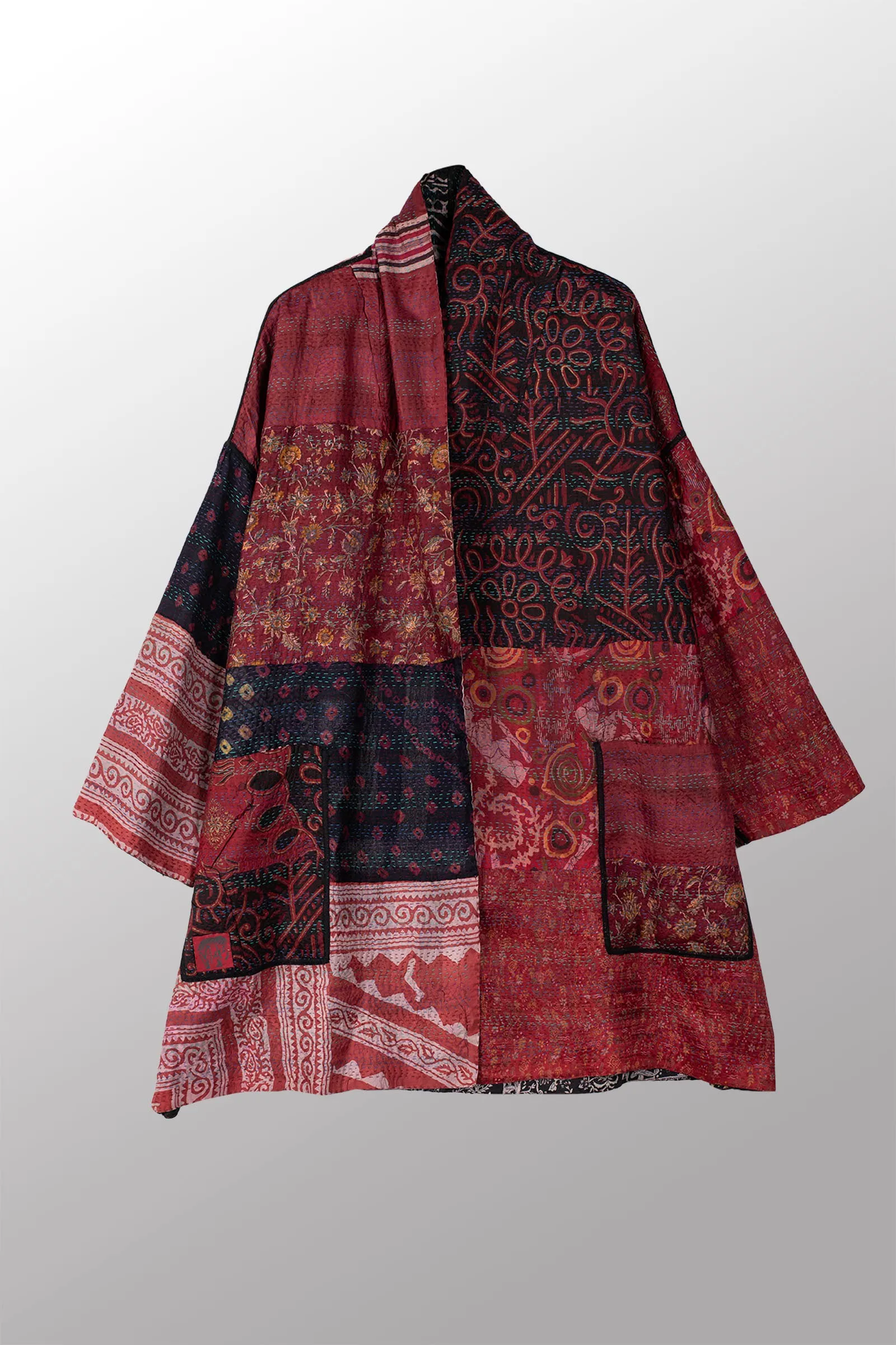 VINTAGE SILK KANTHA HAORI JACKET - sv2068-0001a -