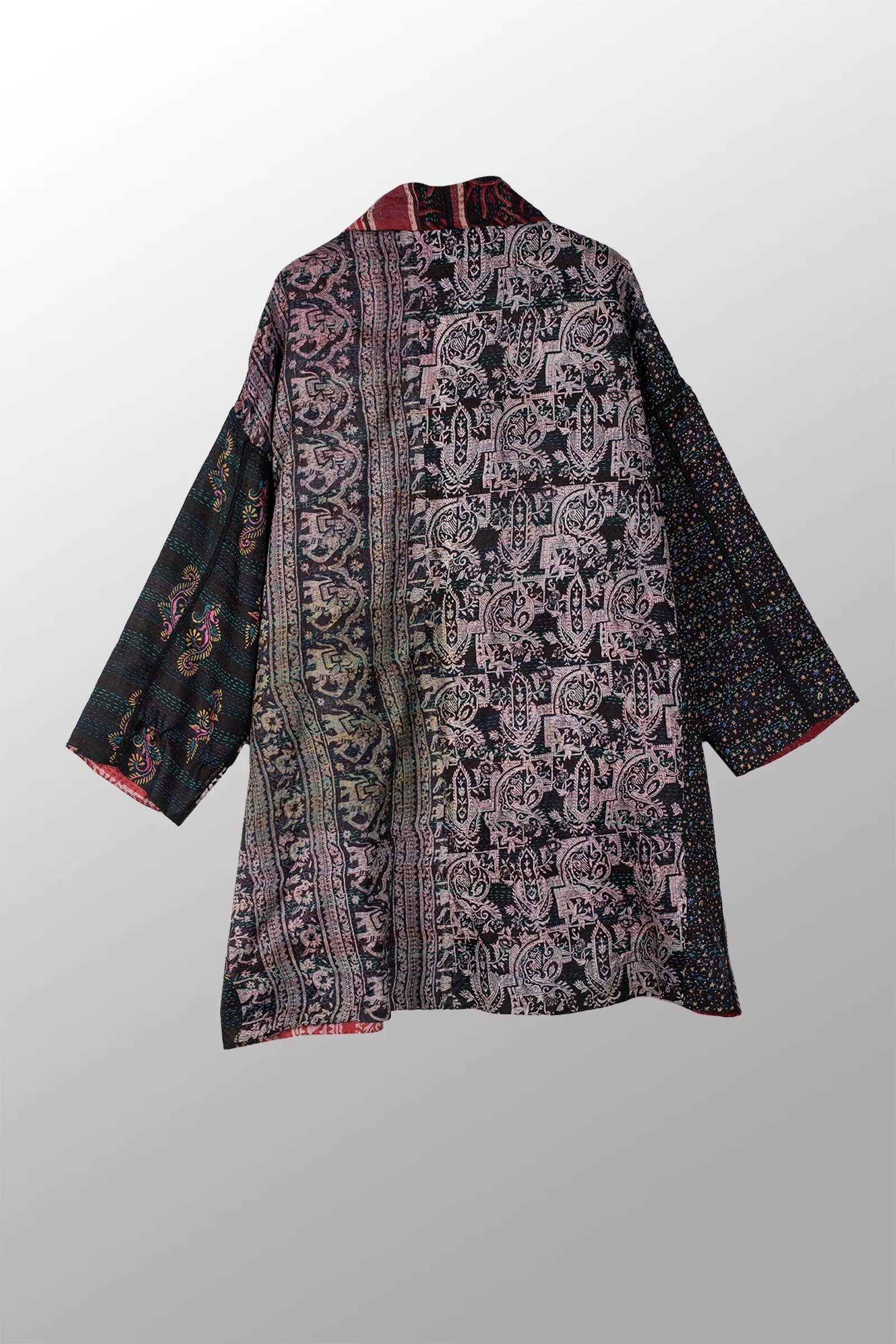 VINTAGE SILK KANTHA HAORI JACKET - sv2068-0001a -