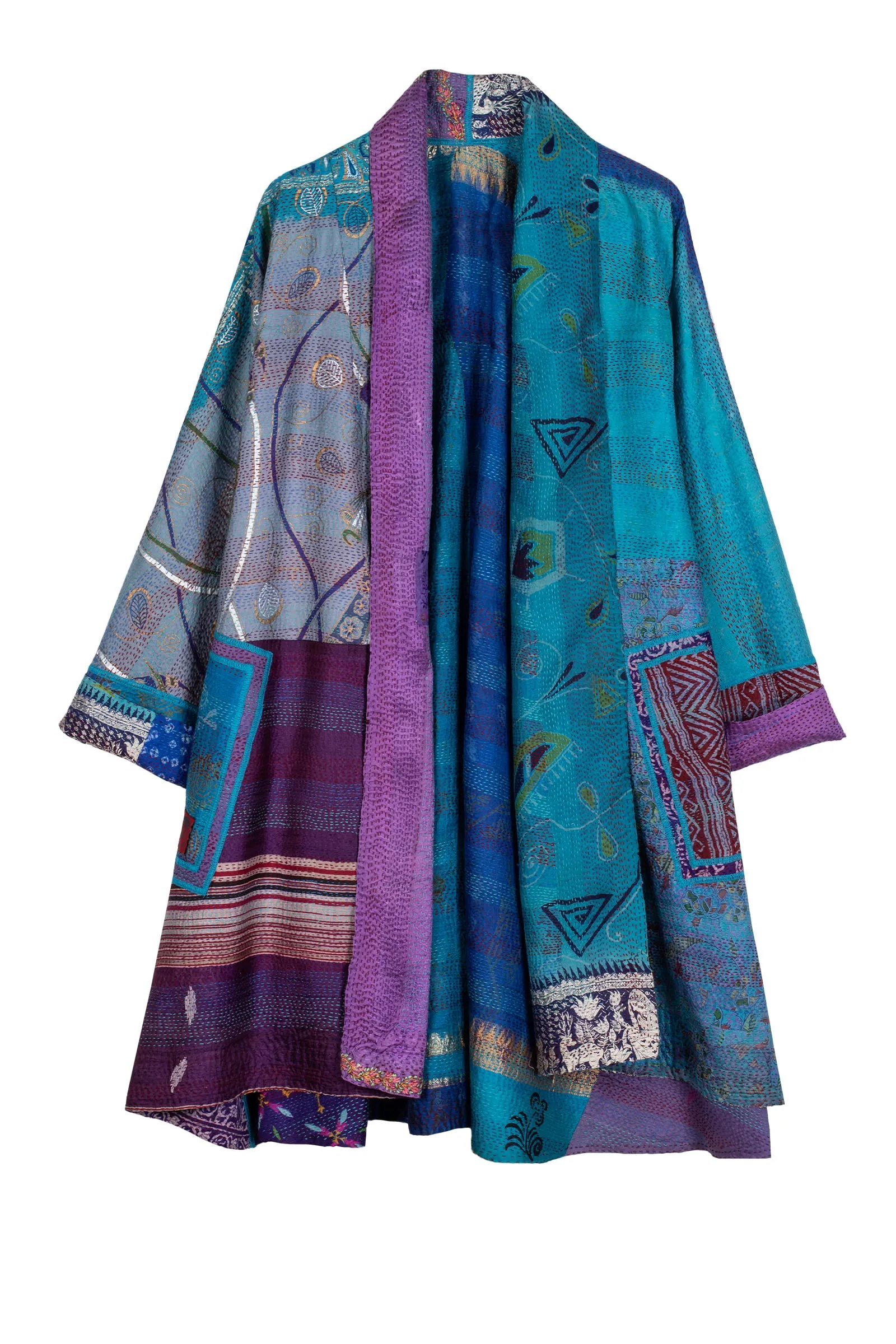 VINTAGE SILK KANTHA KIMONO LONG JKT