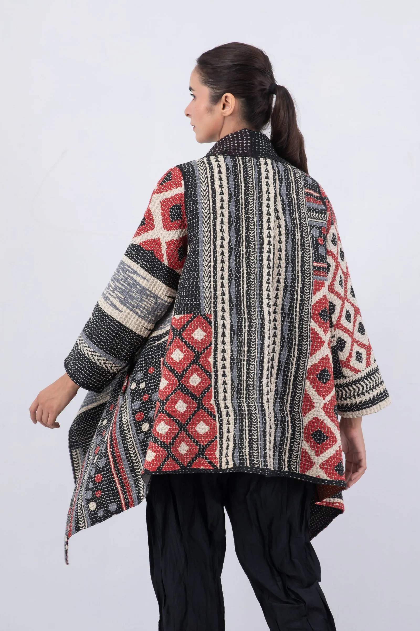 WAFFLE KANTHA MONOTONE IKAT DOUBLE WRAP JKT