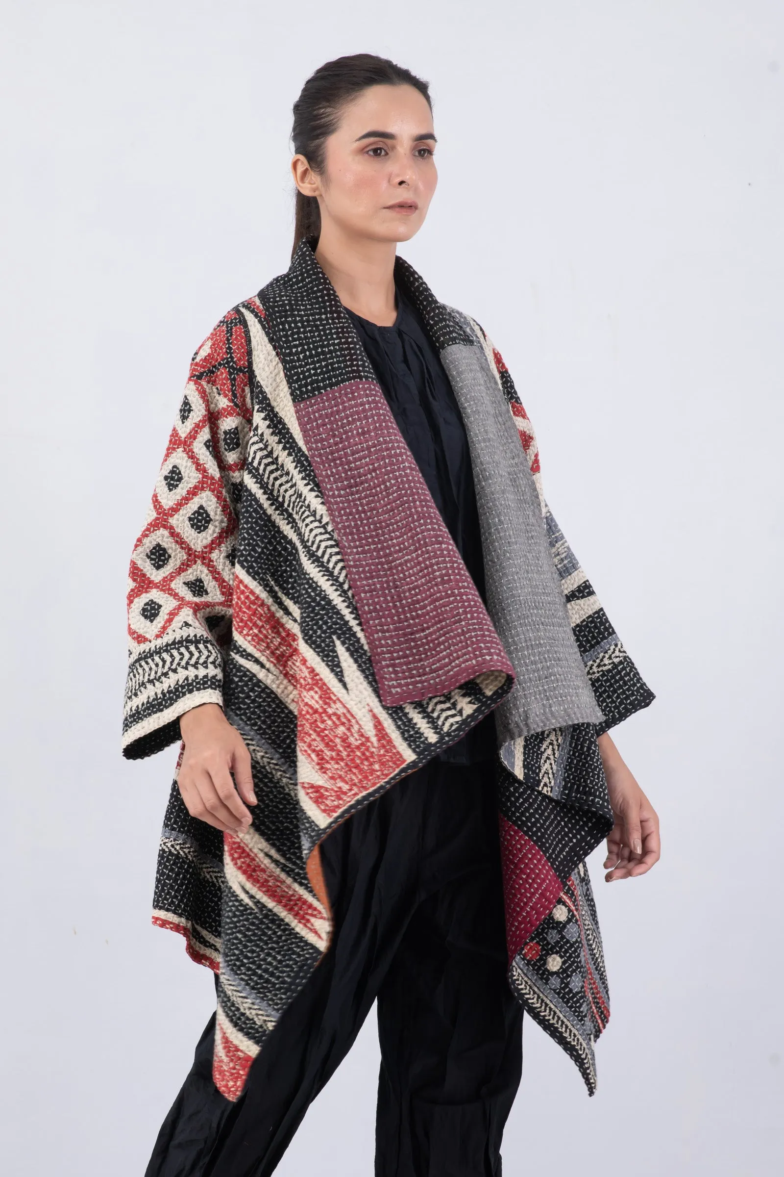 WAFFLE KANTHA MONOTONE IKAT DOUBLE WRAP JKT