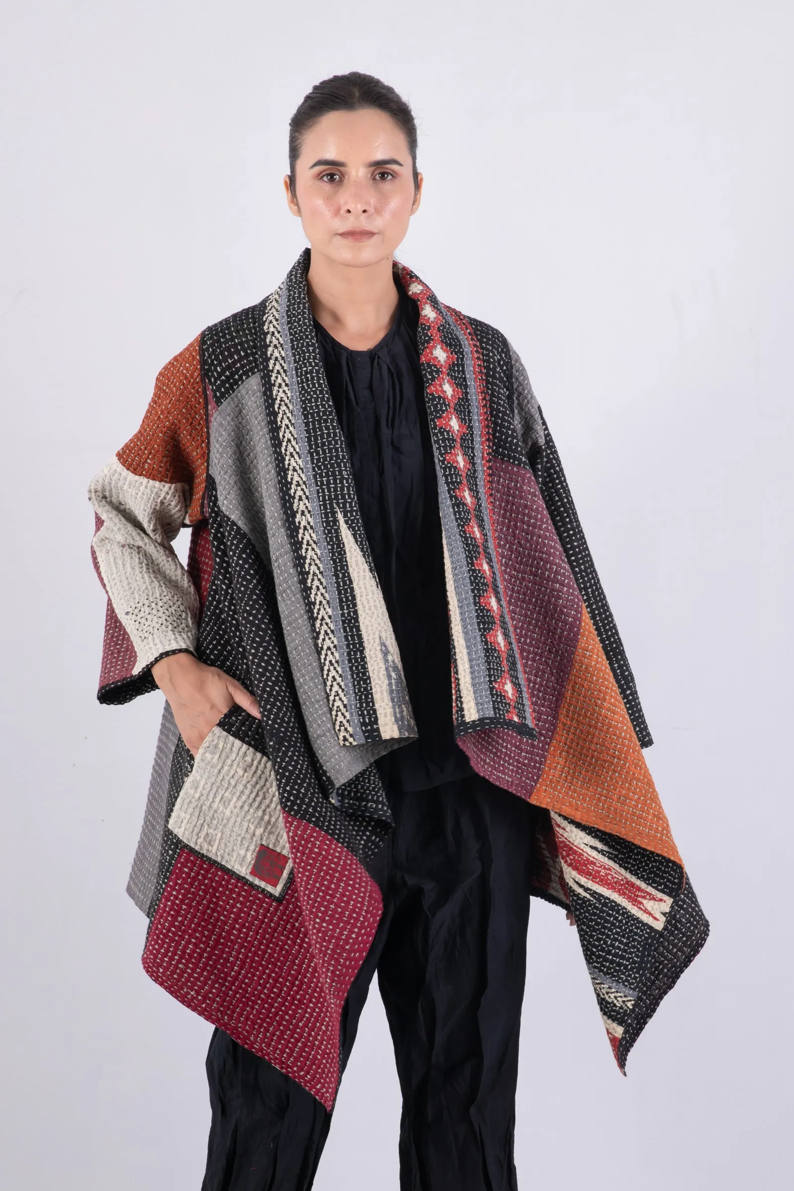 WAFFLE KANTHA MONOTONE IKAT DOUBLE WRAP JKT