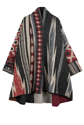 WAFFLE KANTHA MONOTONE IKAT KIMONO LONG JACKET