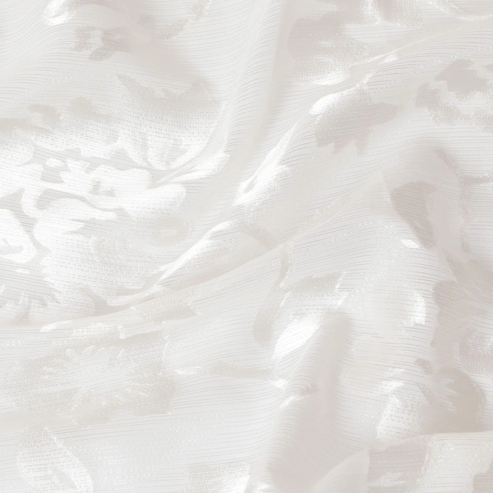 White Premim pure silk chiffon fabric with silver jacquard in floral design-D15314