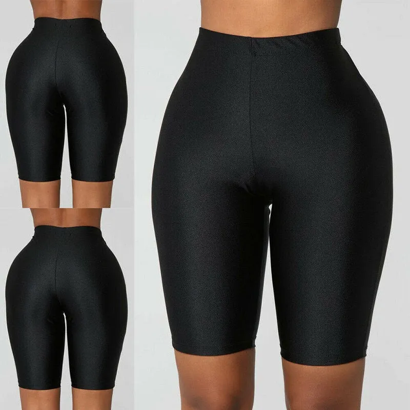 Womens High Waisted Elastic Tight Fashion Glossy Yoga Shorts