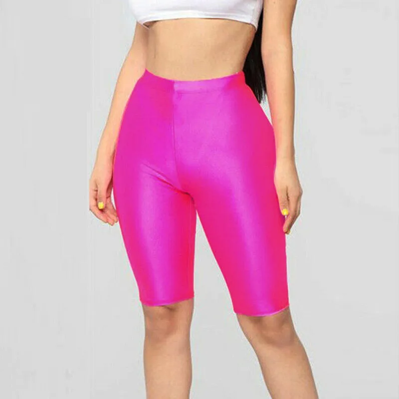 Womens High Waisted Elastic Tight Fashion Glossy Yoga Shorts