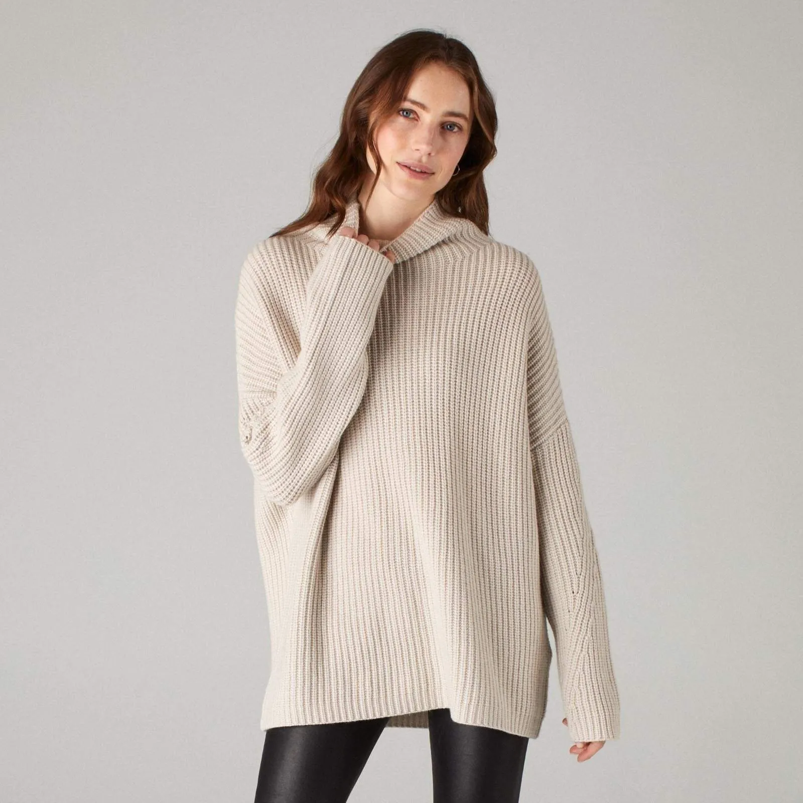 Wool Cashmere Oversized Ribbed Turtleneck