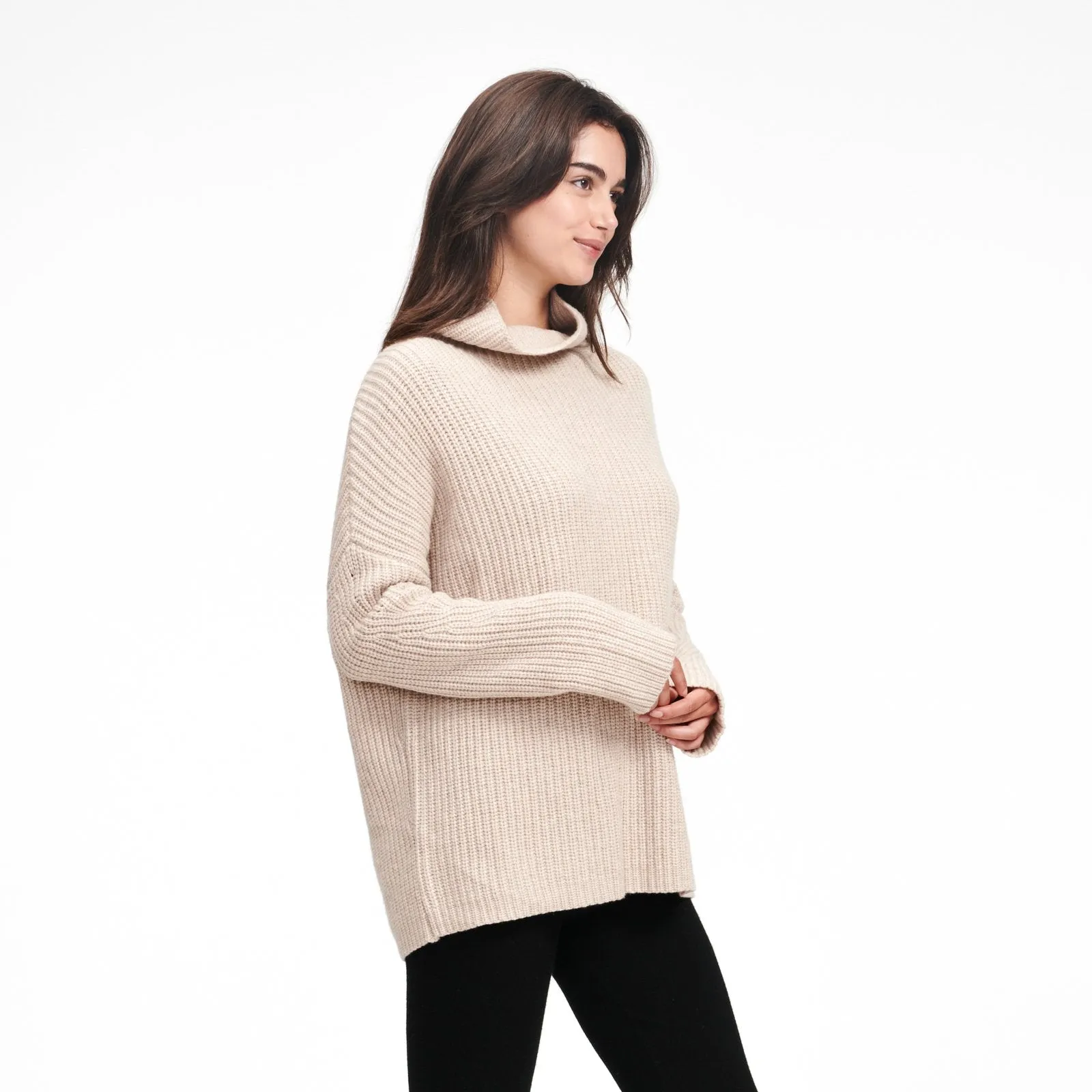 Wool Cashmere Oversized Ribbed Turtleneck