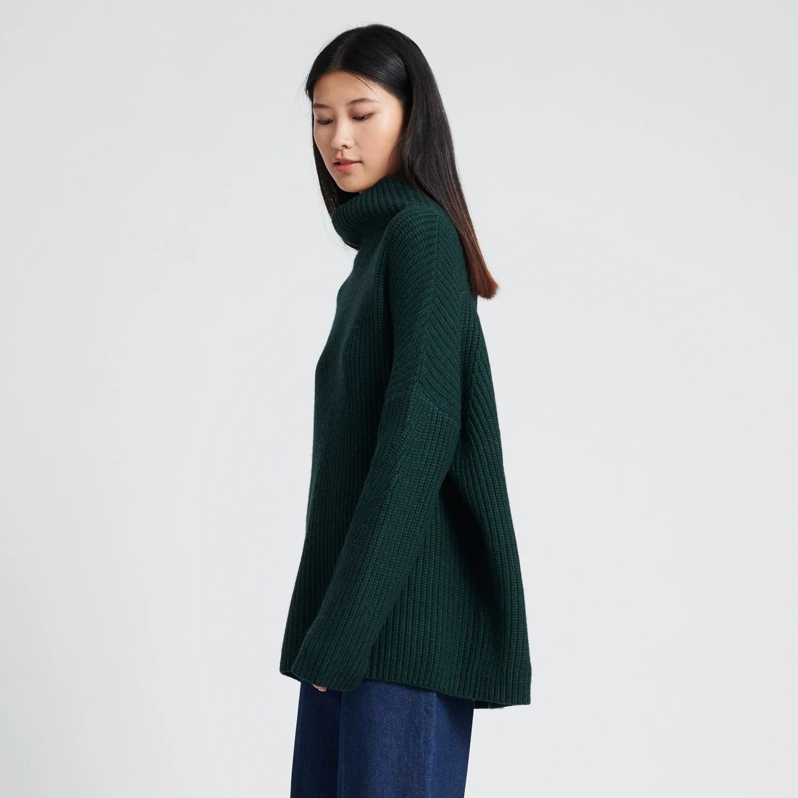 Wool Cashmere Oversized Ribbed Turtleneck