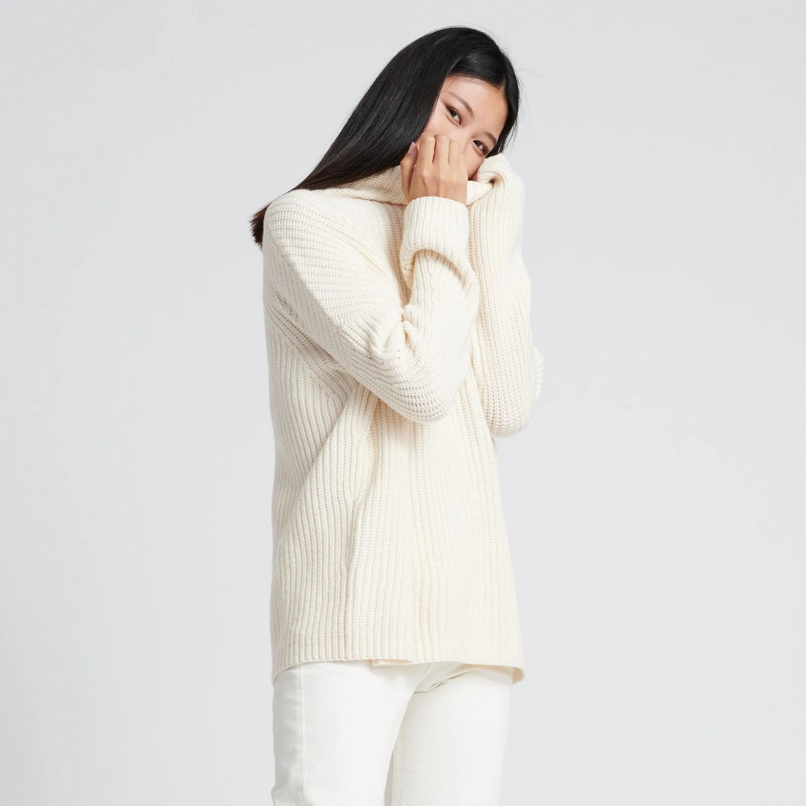 Wool Cashmere Oversized Ribbed Turtleneck