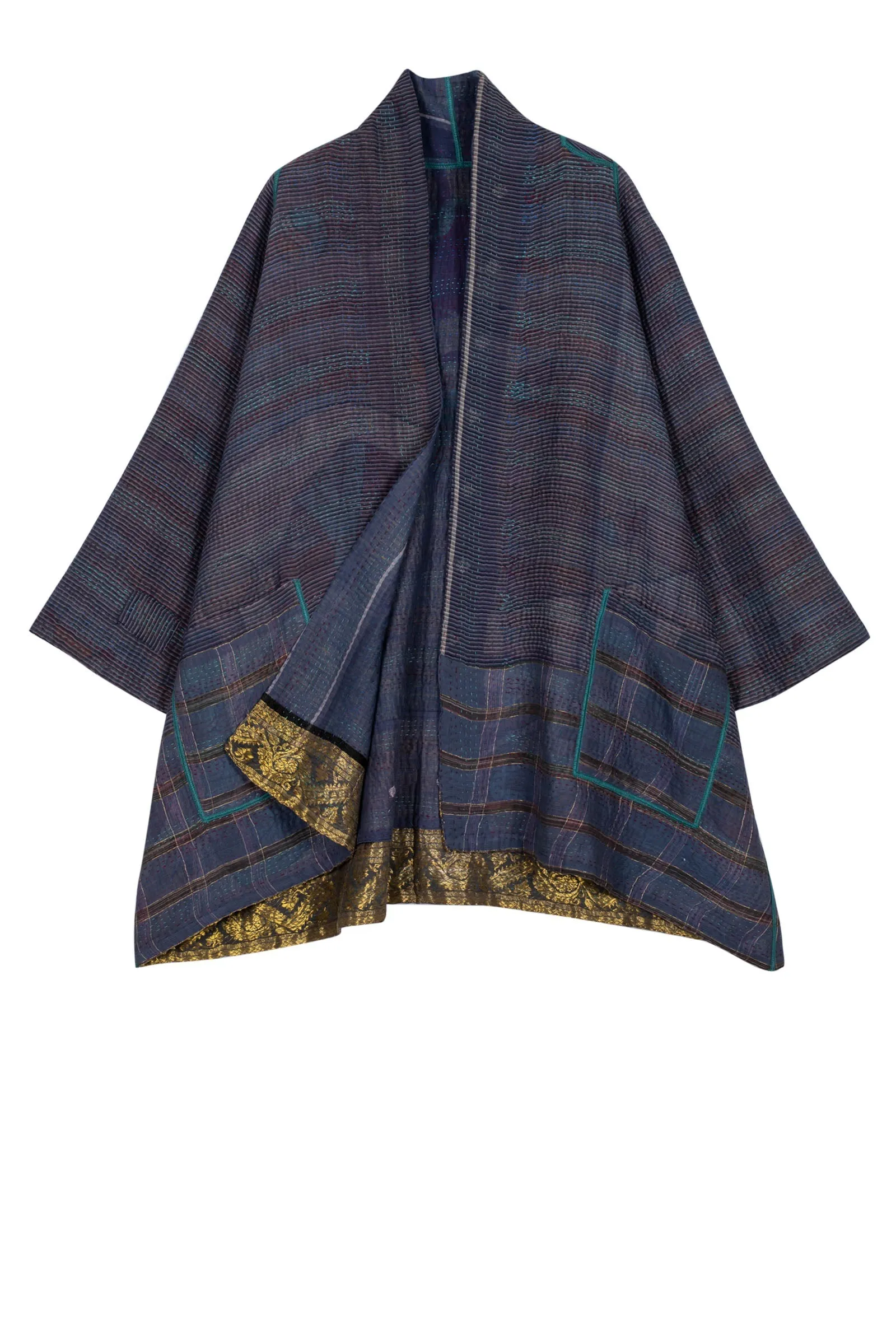 WOVEN VINTAGE COTTON KANTHA A-LINE JACKET - fw4003-5001a -