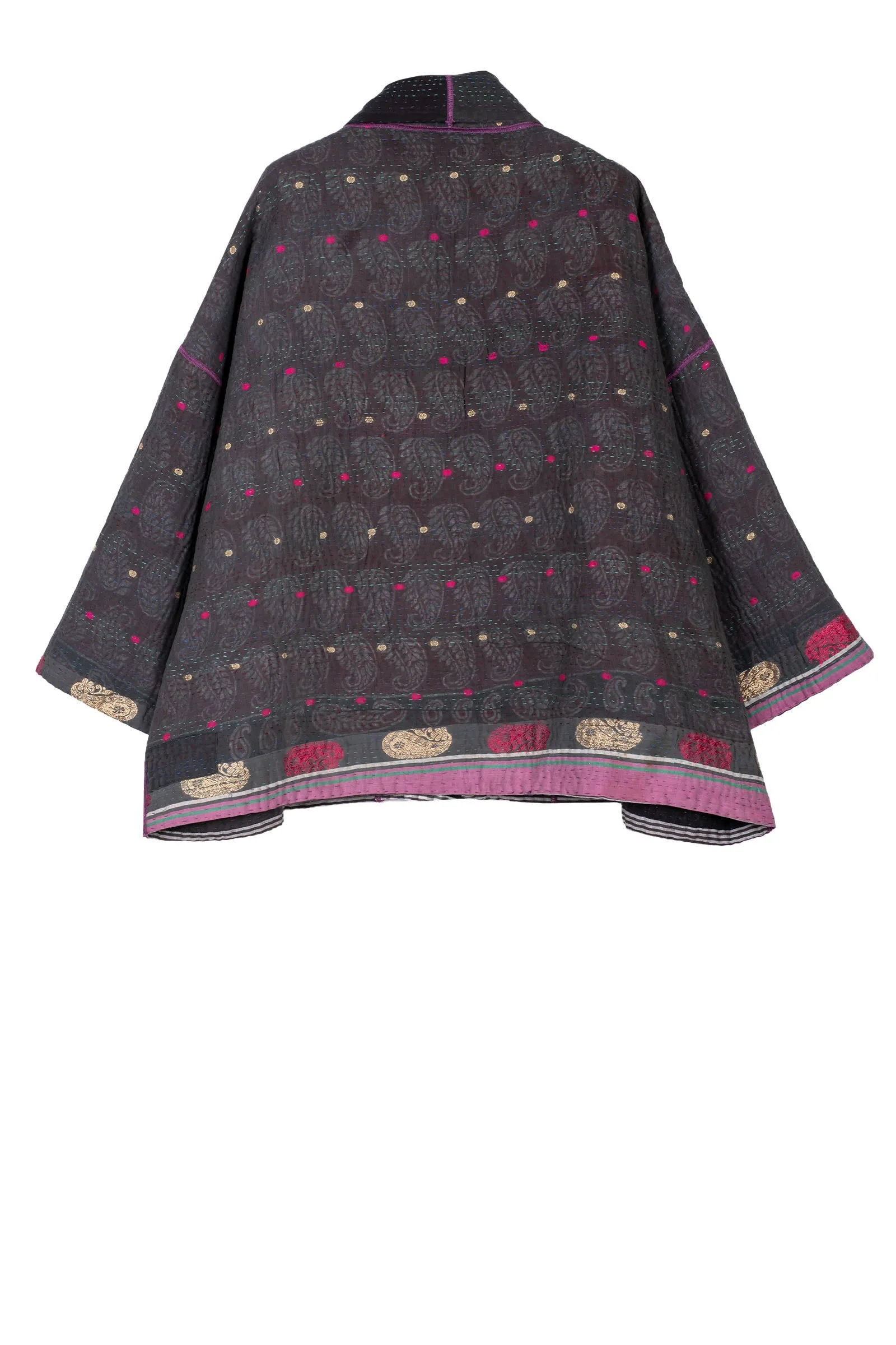 WOVEN VINTAGE COTTON KANTHA BIG POCKET JACKET - fw4057-5001a -