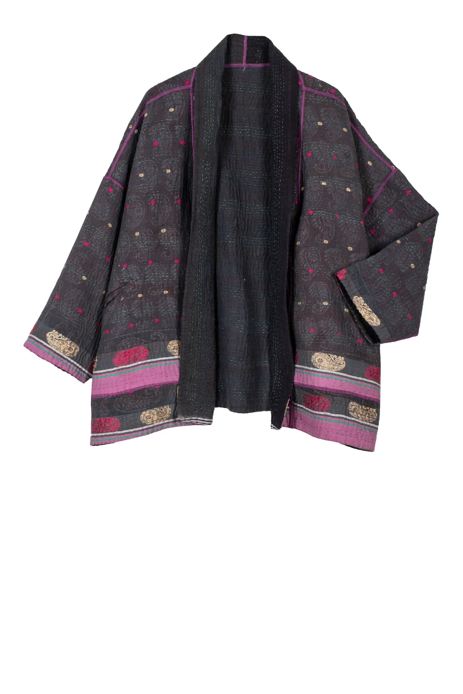 WOVEN VINTAGE COTTON KANTHA BIG POCKET JACKET - fw4057-5001a -