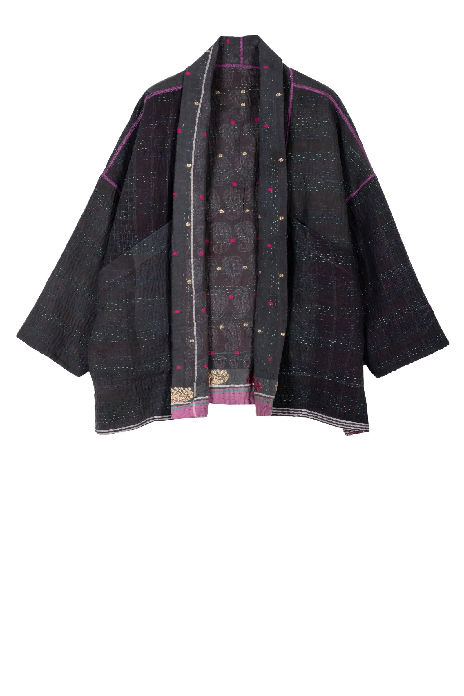 WOVEN VINTAGE COTTON KANTHA BIG POCKET JACKET - fw4057-5001a -